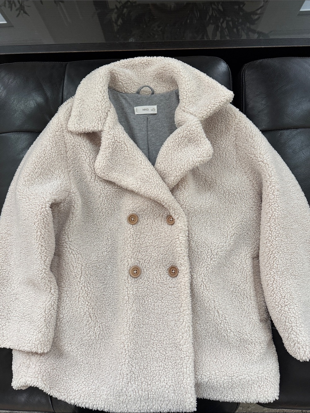 Mango Cream Teddy Sherpa Double-Breasted Coat